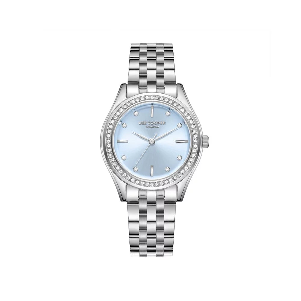 Lee Cooper Women's Analog Watch Blue Dial With Silver Metal Band,LC08211.300