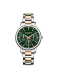 Lee Cooper Women's Multifunction Watch Dark Green Dial With Two Toned Rose Gold And Silver Metal Band,LC07946.590