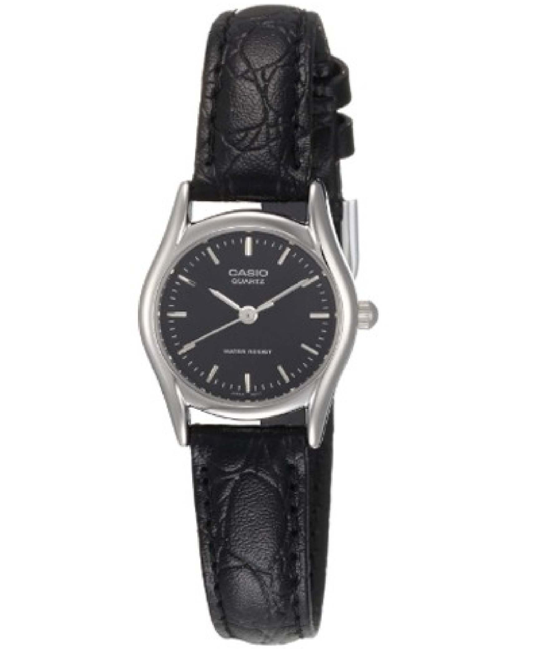 Casio, Women’s Watch Analog, White Dial Black Leather Band, LTP-1094E-1ARDF