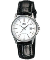 Casio, Women’s Watch Analog, White Dial Black Leather Band, LTP-1183E-7ADF