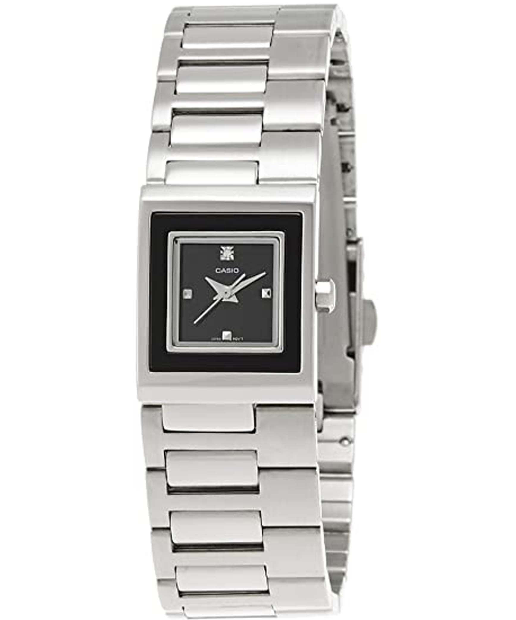 Casio, Women's Watch Fashion Collection Analog, Black Dial Silver Stainless Band, LTP-1317D-1CDF