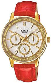 Casio, Women’s Watch Analog, White Dial Red Leather Band, LTP-2087GL-4AVD
