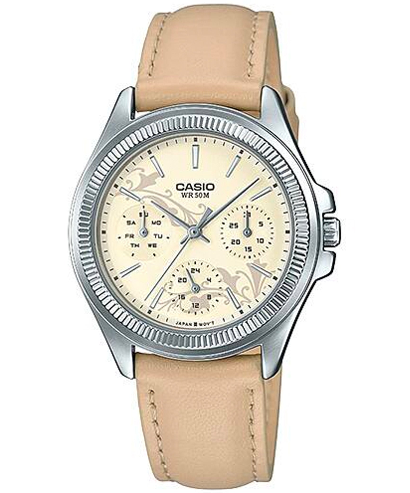 Casio, Women’s Watch Analog, Beige Dial Beige Leather Band, LTP-2088L-9AVDF