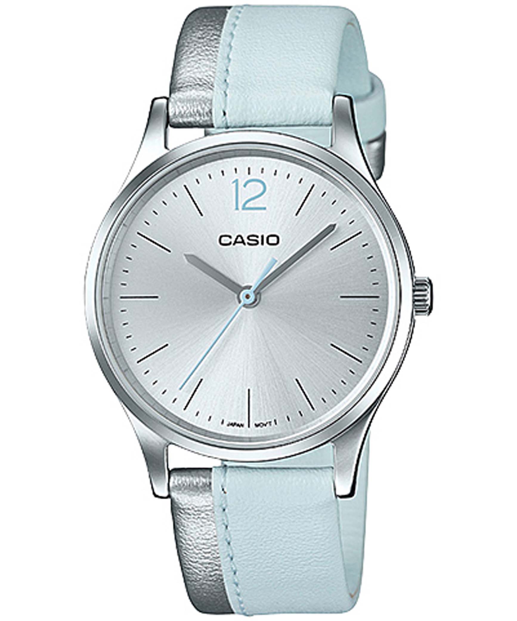 Casio, Women's Watch Fashion Collection Analog, Silver Dial Silver & Blue Leather Band, LTP-E133L-2B1DF