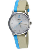 Casio, Women’s Watch Fashion Collection Analog, Silver Dial Blue & White Leather Band, LTP-E133L-7B1DF