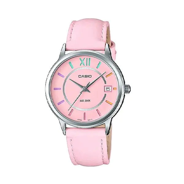 Casio, Women's Watch Analog, Pink Dial Pink Leather Band, LTP-E134L-4BVDF