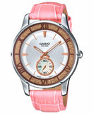 Casio, Women’s Watch Analog, White Dial Pink Leather Band, LTP-E135L-4AVDF
