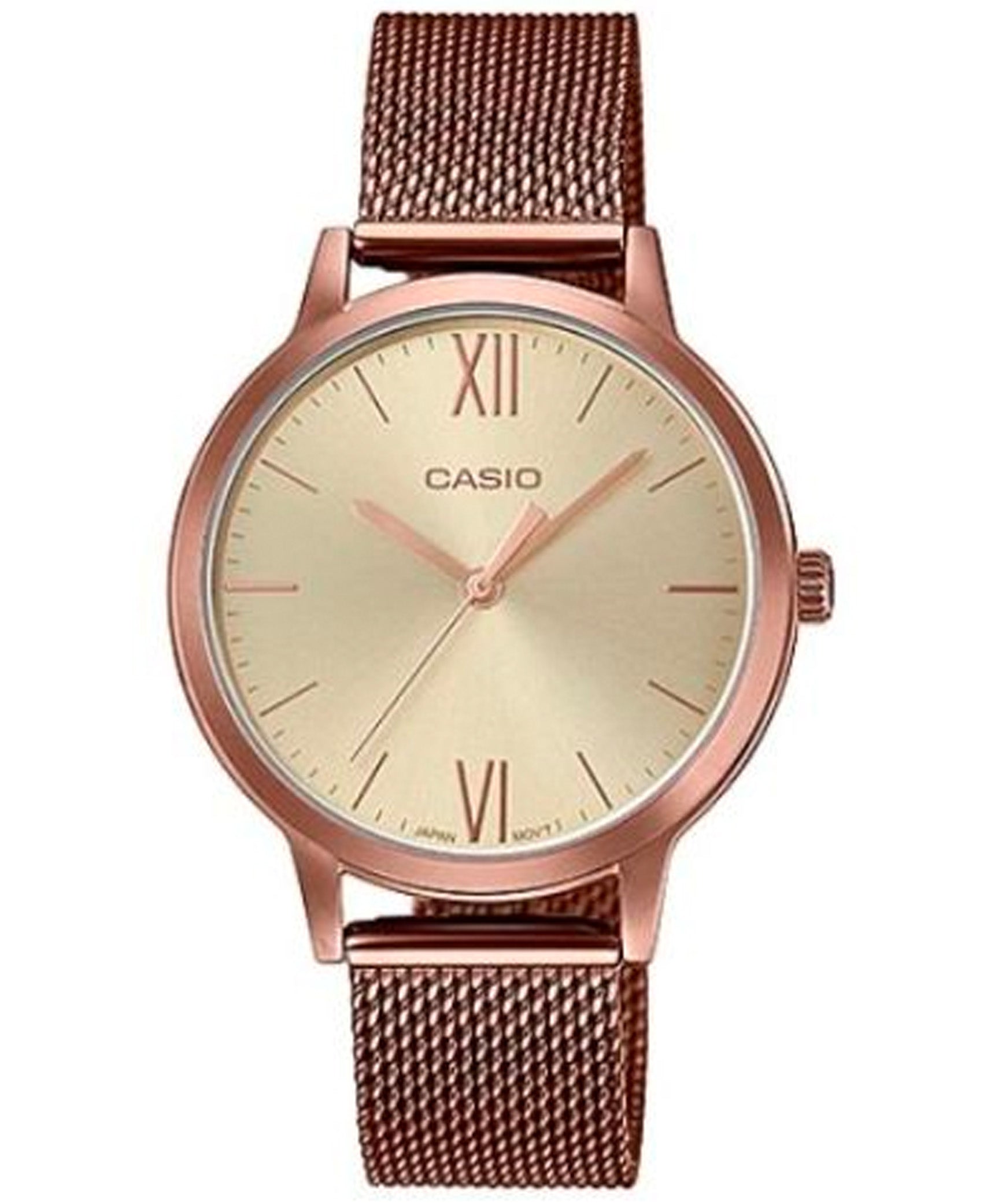 Casio, Women’s Watch Fashion Collection Analog, Champagne Dial Rose Gold Stainless Band, LTP-E157MR-9ADF