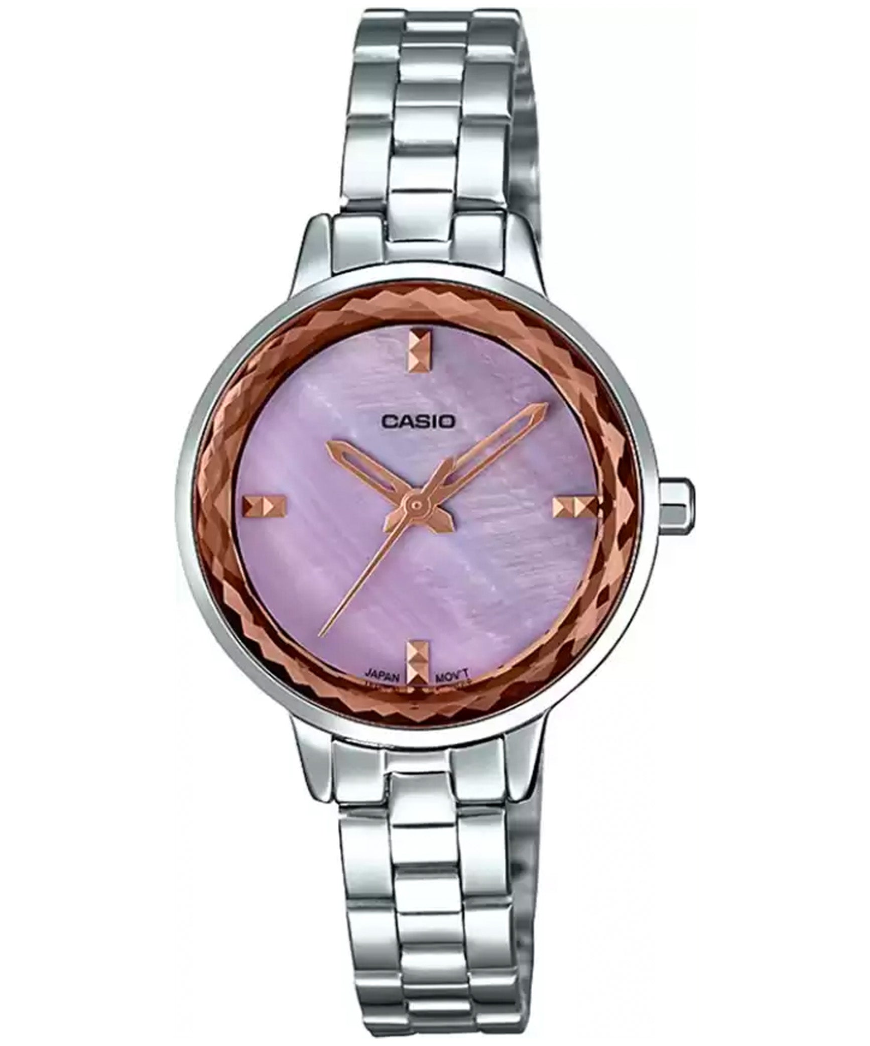 Casio, Women’s Watch Analog, Pink Dial Silver Stainless Band, LTP-E162D-4ADF