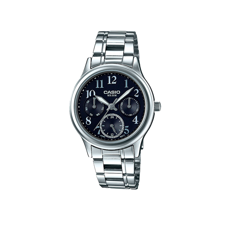 Casio, Women’s Watch Analog, Black Dial Silver Stainless Steel Band, LTP-E306D-1BVDF