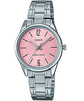 Casio, Women’s Watch Analog, Pink Dial Silver Stainless Band, LTP-V005D-4BUDF