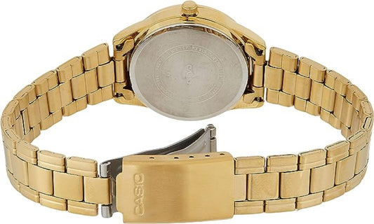 Casio Women's Watch Analog, Black Dial Gold Stainless Steel Strap, LTP-V005G-1BUDF