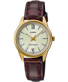 Casio, Women’s Watch Analog, Champagne Dial Black Leather Band, LTP-V005GL-9BUDF