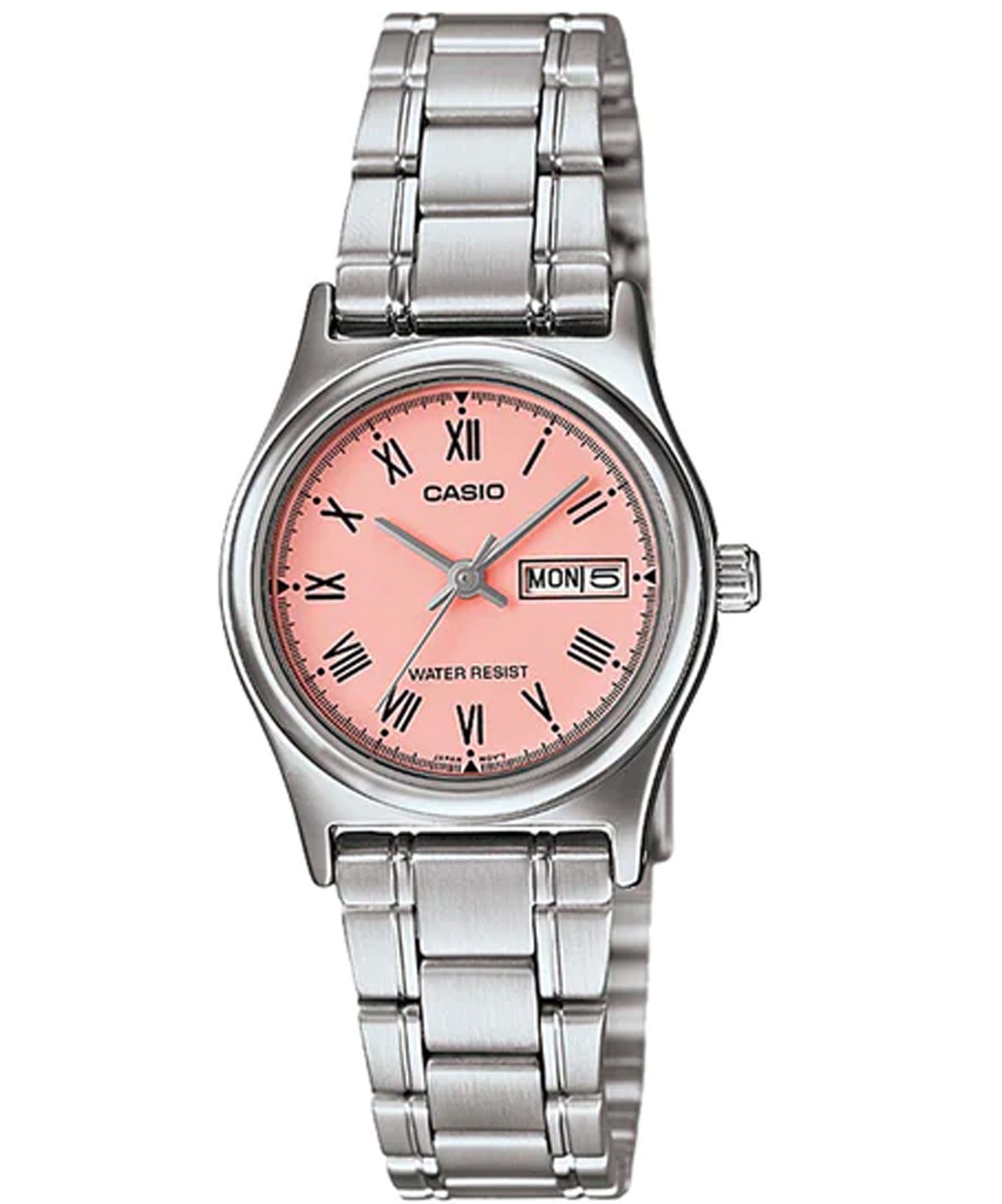 Casio, Women’s Watch Analog, Pink Dial Silver Stainless Band, LTP-V006D-4BUDF