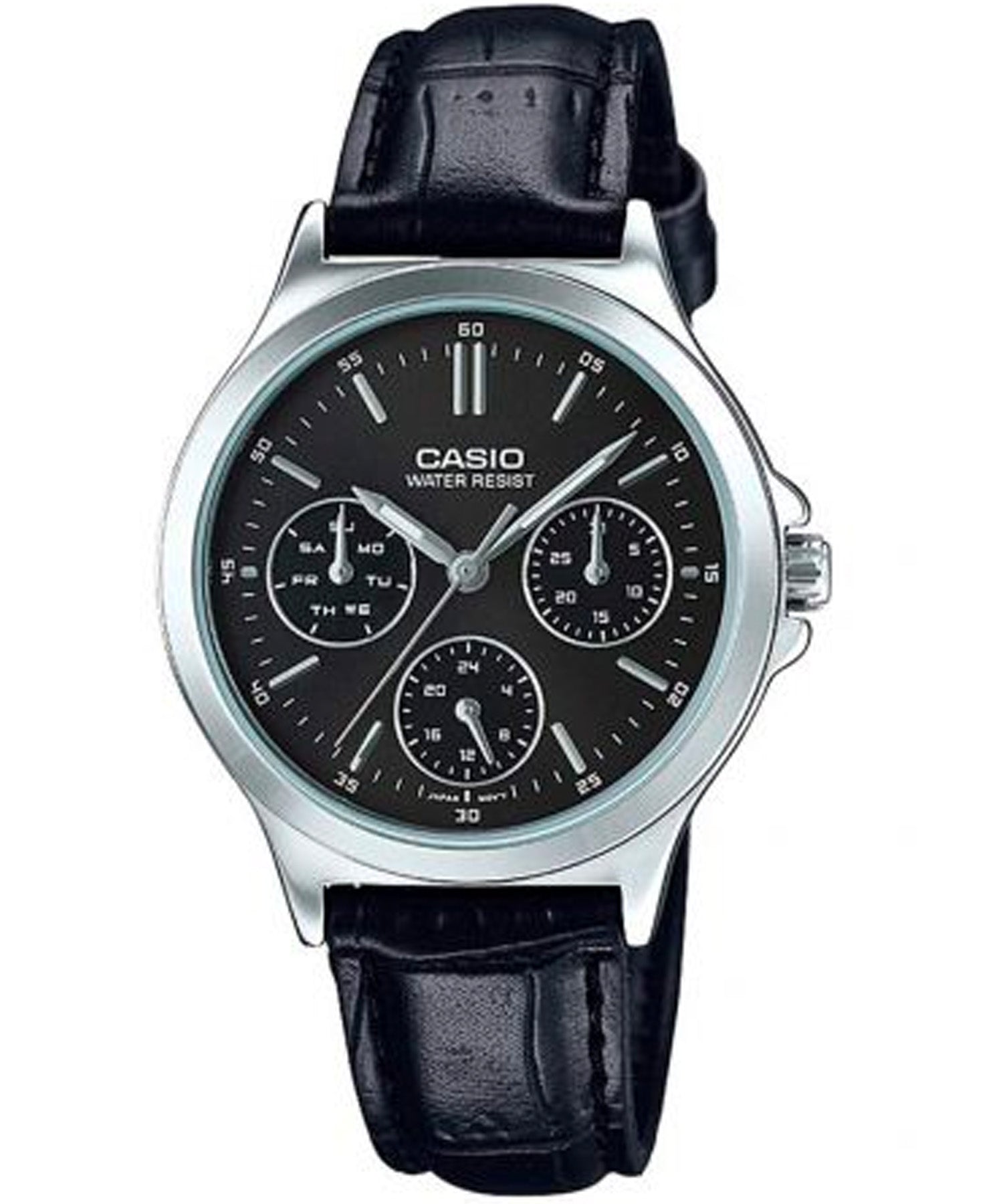 Casio, Women’s Watch Analog, Black Dial Black Leather Band, LTP-V300L-1AUDF