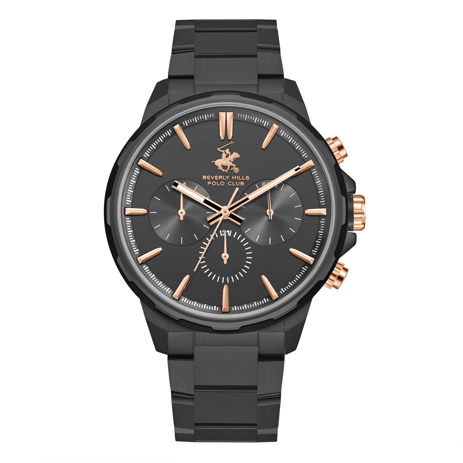 Beverly Hills Polo Club Men's Watch Analog Black Dial with Black Stainless Steel Band, BP3651X.661