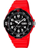 Casio, Men’s Watch Analog, Black Dial Red Resin Band,MRW-200HC-4BVDF