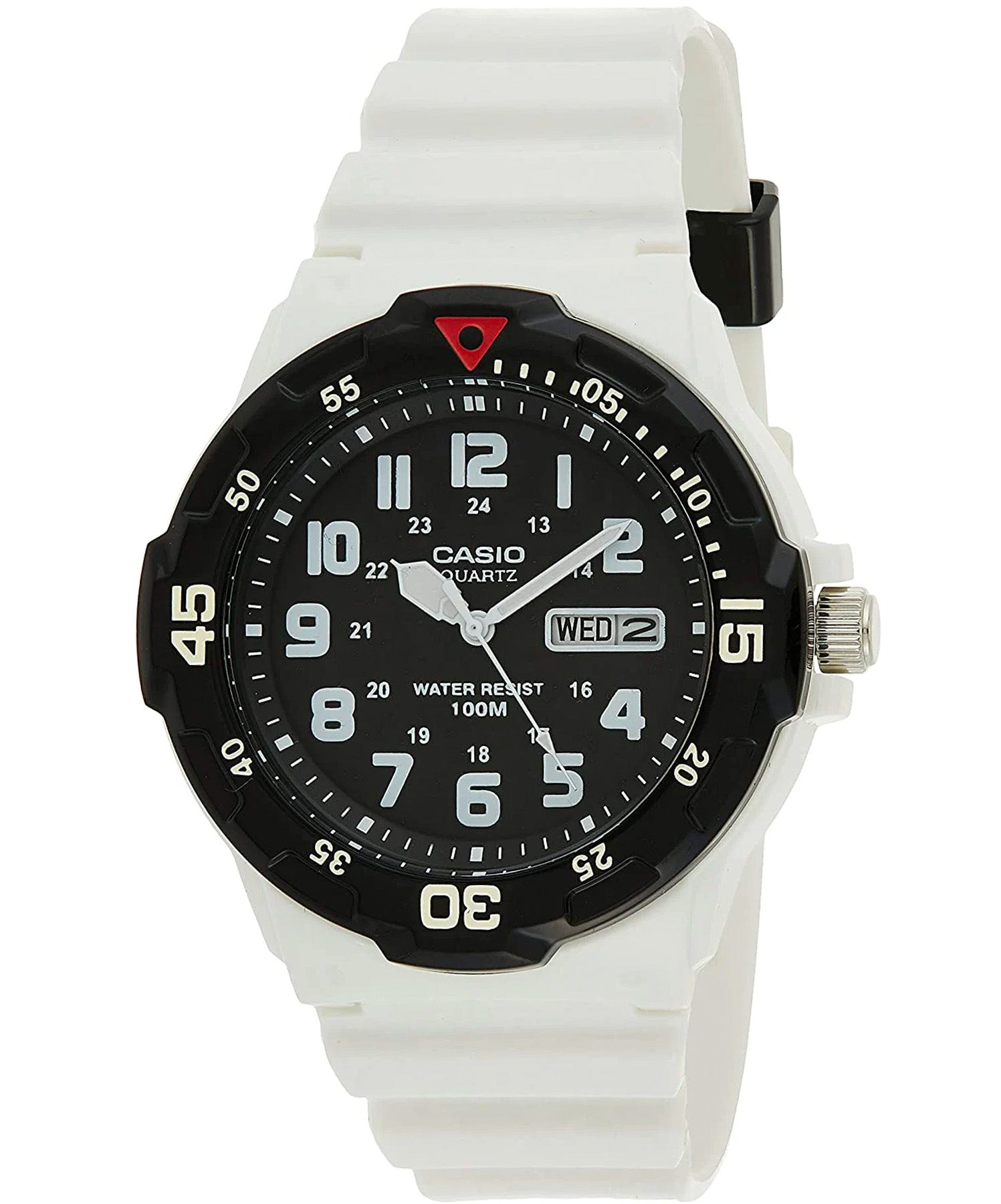 Casio, Men’s Watch Analog, Black Dial White Resin Band, MRW-200HC-7BVDF
