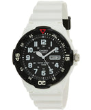 Casio, Men’s Watch Analog, Black Dial White Resin Band, MRW-200HC-7BVDF