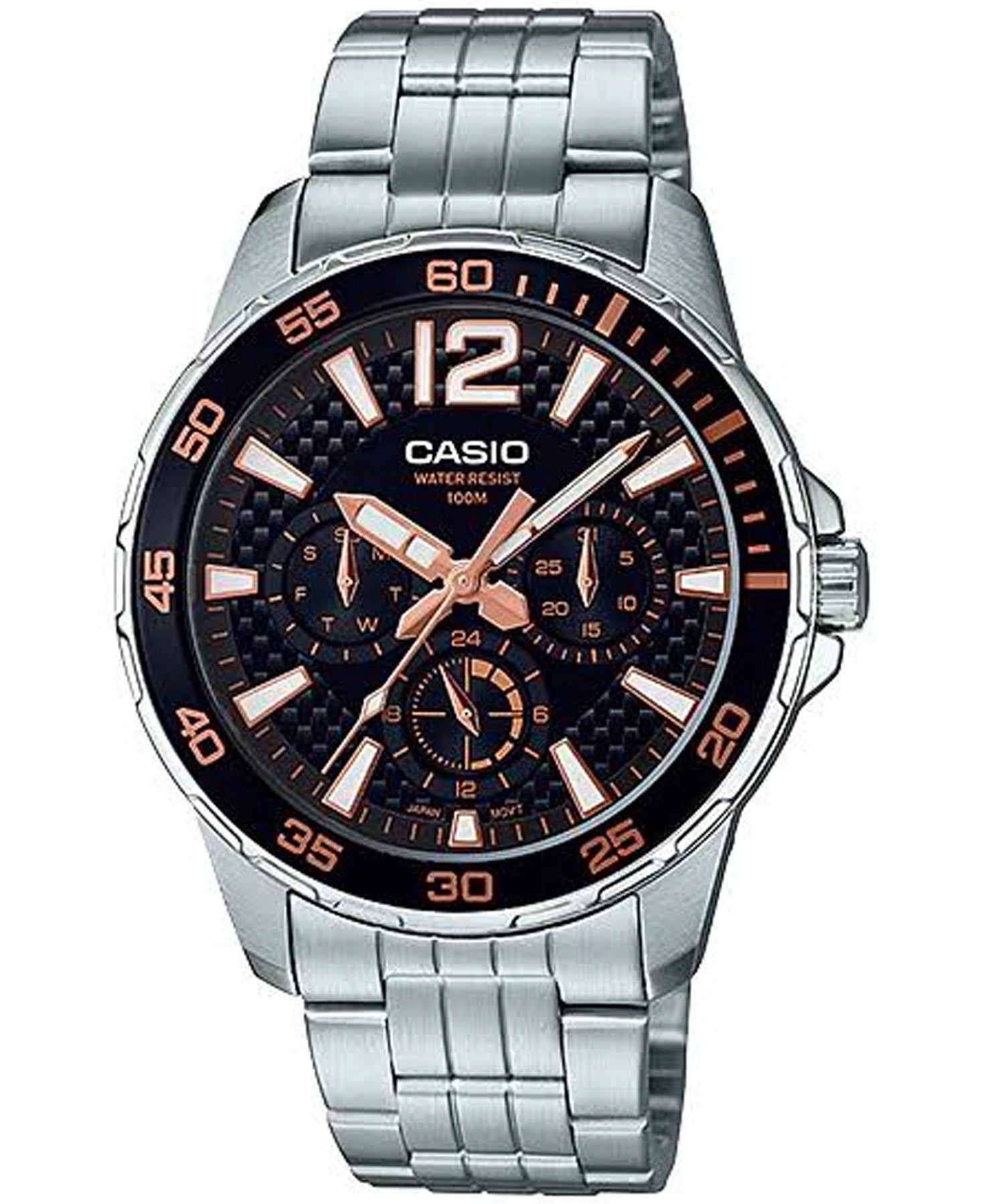 Casio, Men’s Watch Analog, Black Dial Silver Stainless Band, MTD-330D-1A3VDF