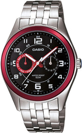Casio, Men’s Watch Analog, Black Dial Silver Stainless Band, MTP-1353D-1B2VD