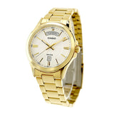 Casio Men's Watch Analog White Dial With Gold Stainless Steel Band, MTP-1381GD-7AVDF