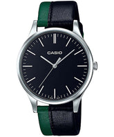Casio, Unisex Watch Analog, Black Dial Black & Green Leather Band, MTP-E133L-1EDF