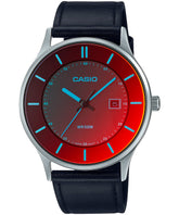 Casio, Men's Watch Analog, Red Dial Black Leather Band, MTP-E605L-1E