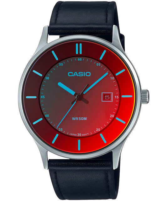 Casio men analog watch, red dial with comfortable strap, model CS-MTP-E605L-1E, Bahrain