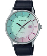 Casio, Men's Watch Analog, Green Dial Black Leather Band, MTP-E605L-7E