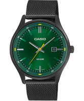 Casio, Men's Watch Analog, Green Dial Black Stainless Steel Mesh Band, MTP-E710MB-3