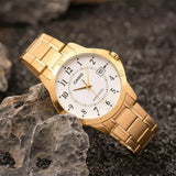 Casio Men's Watch Analog, White Dial Gold Stainless Steel Strap, MTP-V004G-7BUDF