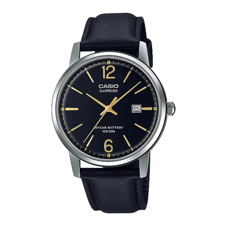 Casio, Men’s Watch Analog, Black Dial Black Leather Band, MTS-110L-1AVDF