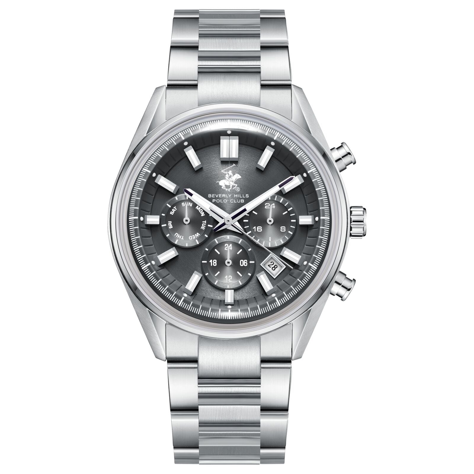 Beverly Hills Polo Club Men's Watch Analog Grey Dial with Silver Stainless Steel Band, BP3781X.350