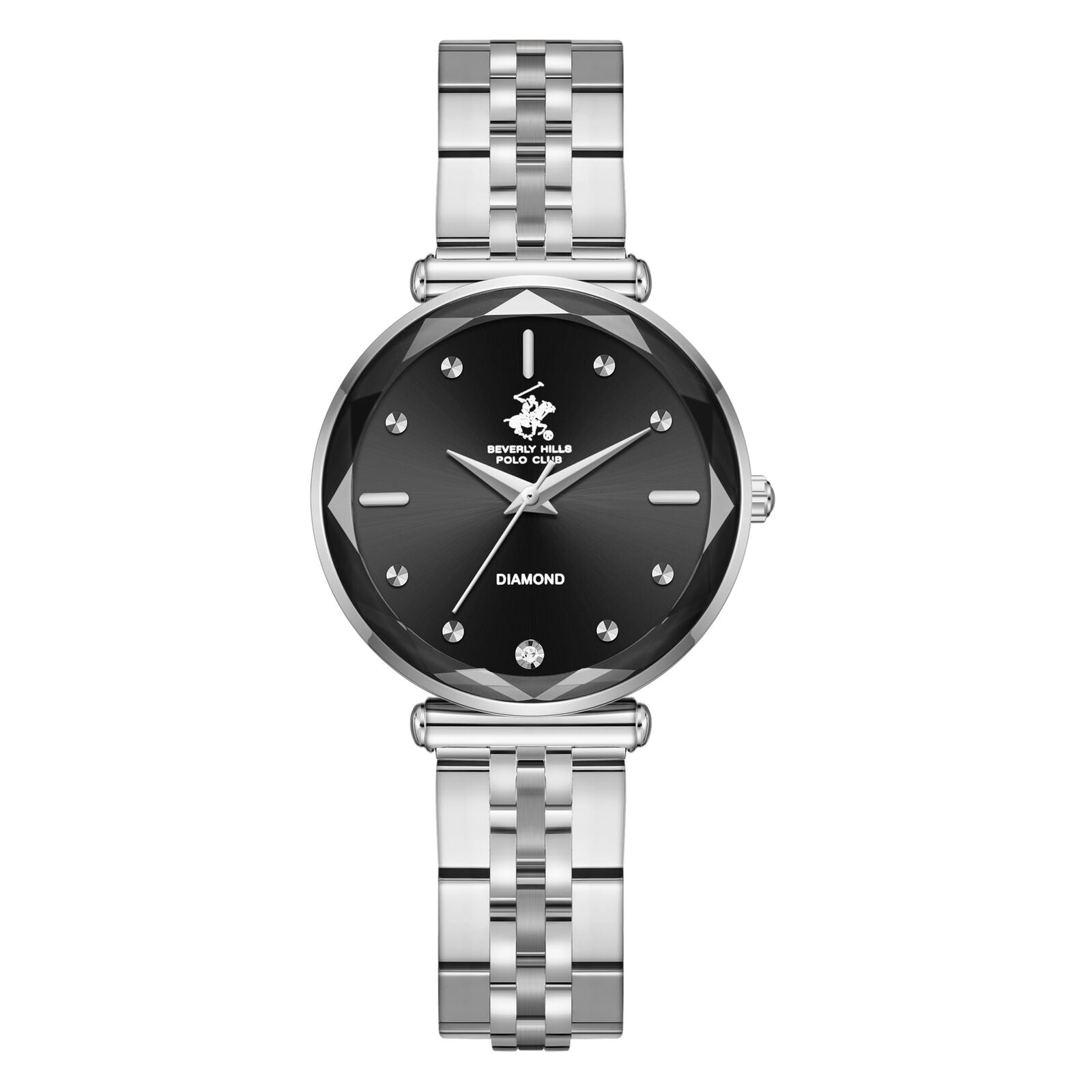 Beverly Hills Polo Club Men's Watch Analog Black Dial with Silver Stainless Steel Band, BP3761X.350