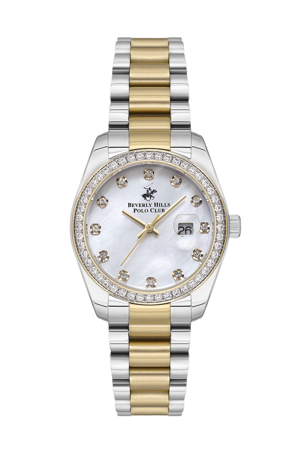 Beverly Hills Polo Club Women's Watch Analog White Dial with Silver Gold Stainless Steel Band, BP3596X.230