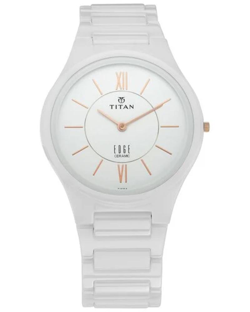 Titan Edge Ceramic Quartz Analog Men's Watch with White Dial and White Strap, 1696QC04