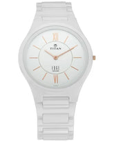Titan Edge Ceramic Quartz Analog White Dial White Strap Watch for Men, 1696QC04