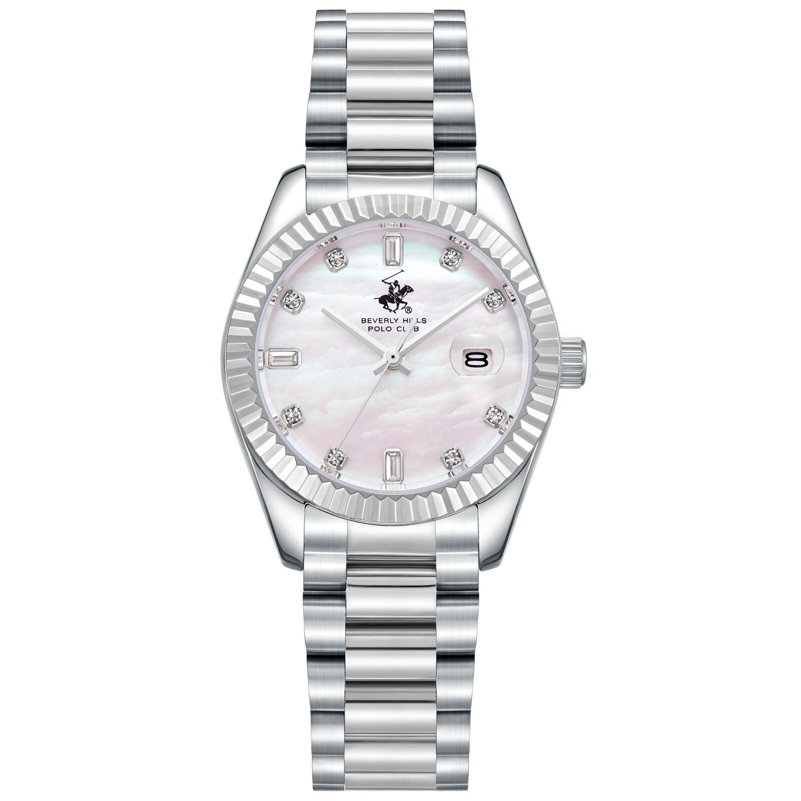 Beverly Hills Polo Club Women's Watch Analog Mother of Pearl Dial with Silver Stainless Steel Band, BP3801X.320