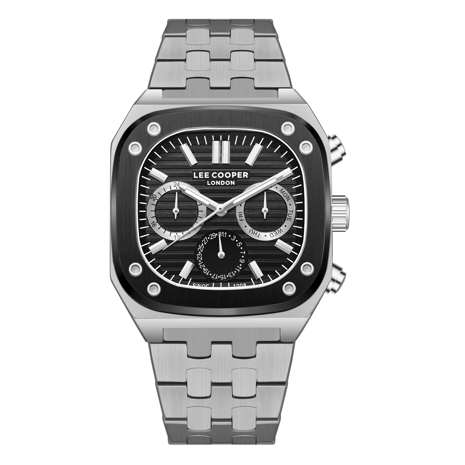 Lee Cooper Men's Watch Analog Black Dial with Silver Stainless Steel Band, LC08023.350