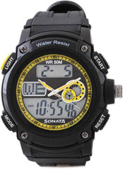 Sonata Super Fibre Quartz Digital Analog Digital Men's Watch, Yellow Dial Plastic Strap Watch, 7989PP02