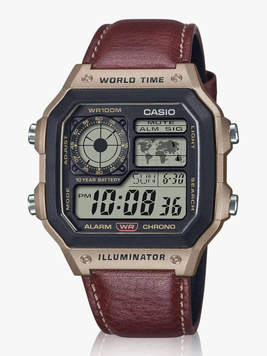 Casio Men's Watch Analog Digital Dial with Brown Leather Strap, AE-1200WHL-5AVDF product image