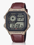 Casio Men's Watch Analog Digital Dial with Brown Leather Strap, AE-1200WHL-5AVDF