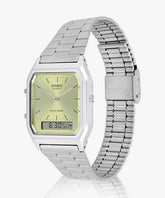 Casio Vintage Unisex Watch Analog-Digital Green Dial with Silver Stainless Steel Band, AQ-230A-9AMQYDF