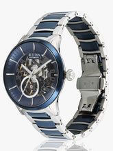 Titan Ceramic Fusion Automatic Men's Watch with Blue Dial and Silver Dual-Toned Stainless Steel,90174KD02_NEW