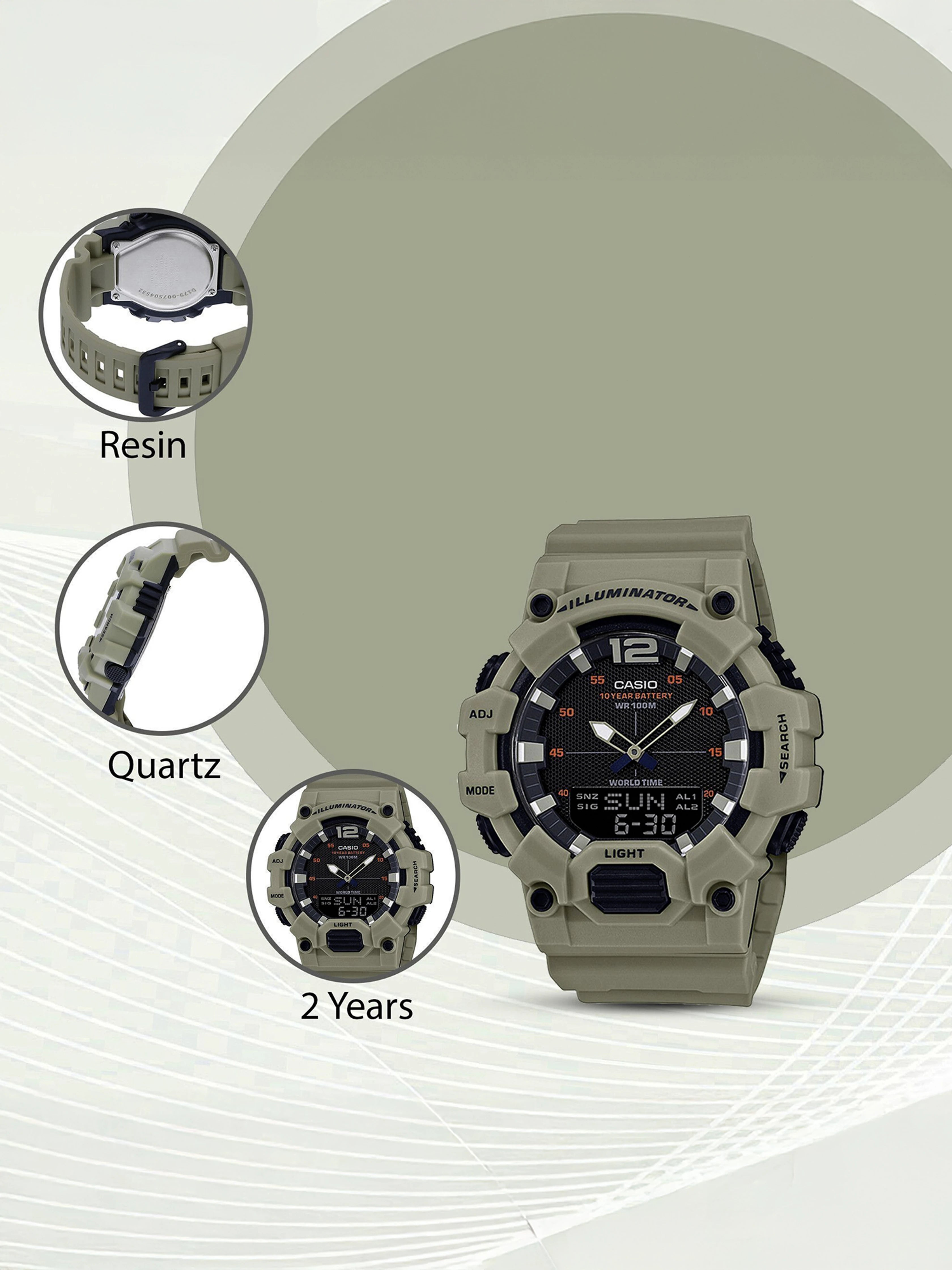 Casio Men's Watch Analog & Digital Combo, Black Dial Green Resin Strap, HDC-700-3A3VDF product image