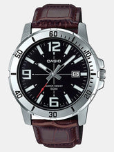 Casio Men's Watch Analog, Black Dial Brown Leather Strap, MTP-VD01L-1BVUD