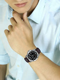 Casio Men's Watch Analog, Black Dial Brown Leather Strap, MTP-VD01L-1BVUD