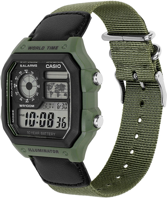 Casio Men's Watch Digital, Green Dial Green Fabric Strap, AE-1200WHB-3BVD product image