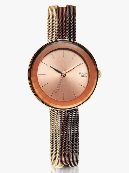 Titan Raga Delight Women's Watch Rose Gold Dial With Rose Gold Stainless Steel Band, 95153KM01